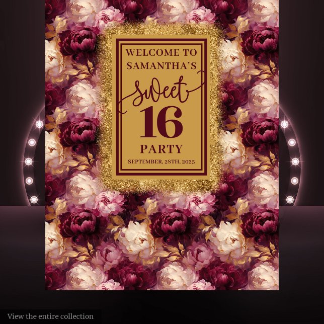 Tenture Élégant Sweet 16 Blush Burgundy Gold Party Backdro (Elegant Sweet 16 Blush Burgundy Gold Party Backdrop Tapestry)