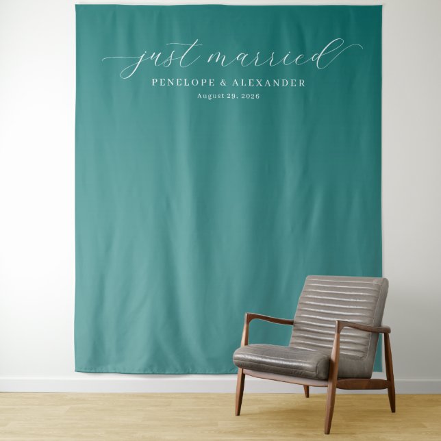Tenture Elegant Teal Just Married (En situation)