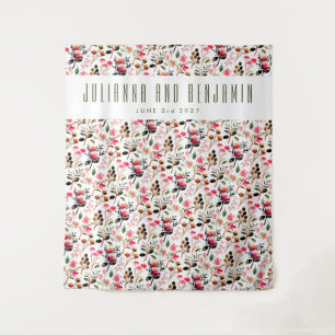 Tenture Elégante aquarelle rose verdure Mariage personnali