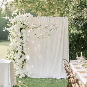 Tenture Élégante Bannière de Mariage Vert Sage Blanc