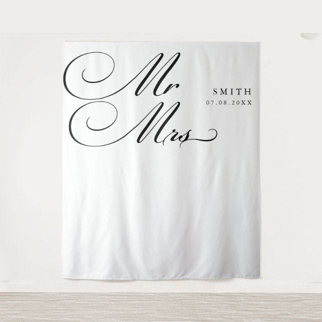 Tenture Élégante calligraphie M. & Mme Mariage Contexte (Devant)