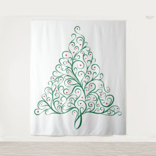 Tenture Élégante calligraphie rouge et verte Arbre de Noël