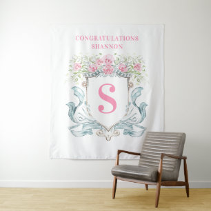 Tenture Élégante crête de Fête des mariées avec fond Rose