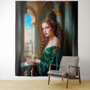 Tenture Élégante femme de la Renaissance en robe verte
