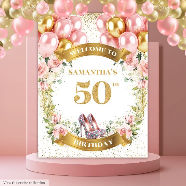 Tenture Élégante fête de Parties scintillant des fleurs de (Elegant 50th Birthday Boho Flowers Glitter Party Tapestry )