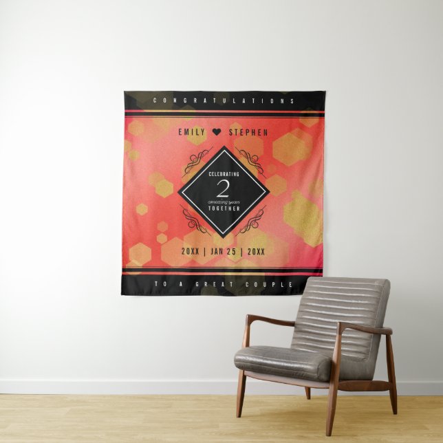 Tenture Élégante fête du 2e anniversaire du Mariage Garnet (En situation)