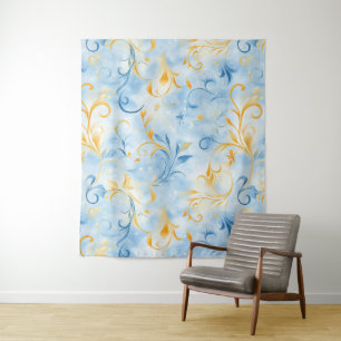 Tenture Elégante feuille bleu et or inspirée de la taille