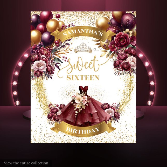Tenture Elégante robe Bourgogne Sweet sixteen de fond Glam (Elegant Burgundy Dress Sweet Sixteen Backdrop Glam)