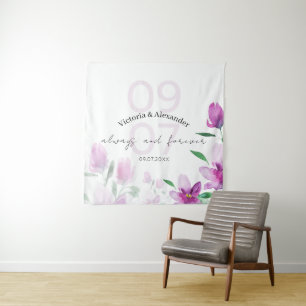 Tenture Élégantes fleurs sauvages roses aquarelle