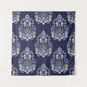 Tenture élément motif transparent damassé bleu