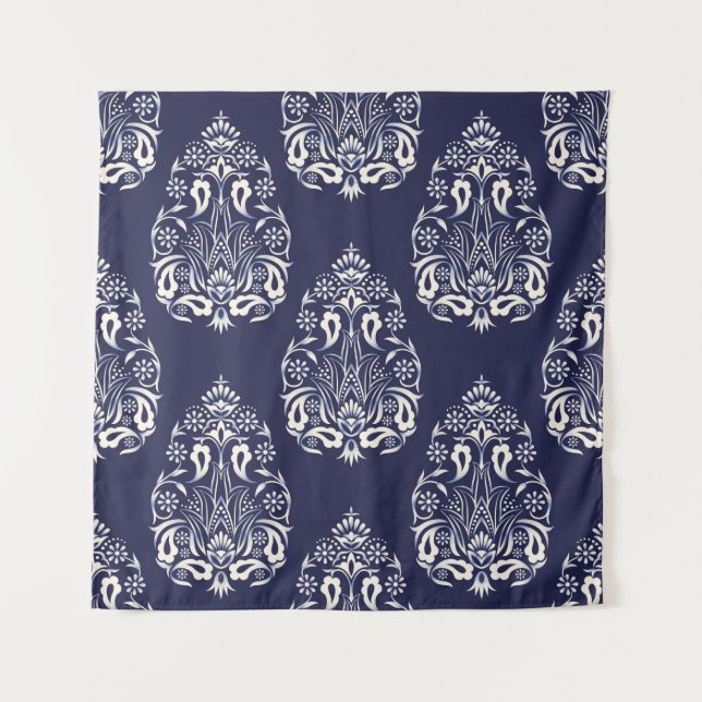 Tenture élément motif transparent damassé bleu (Devant)
