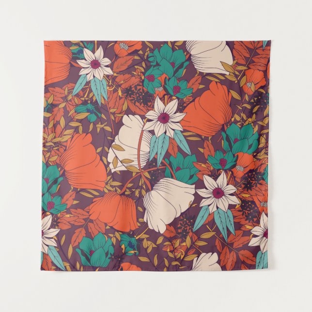 Tenture Éléments Floraux : Dessinés à la main sans couture (Devant)