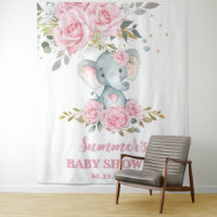 Elephant Bébé rose Baby shower floral fond
