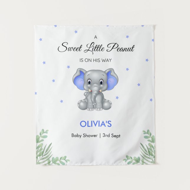 Tenture Elephant Blue Stars Boy Baby shower fond (Devant)