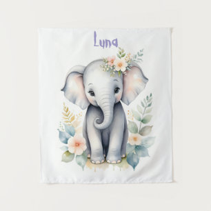 Tenture Éléphant de bébé en fleurs