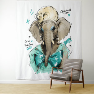 Tenture Éléphant de Glamour Fabuleux avec Perles