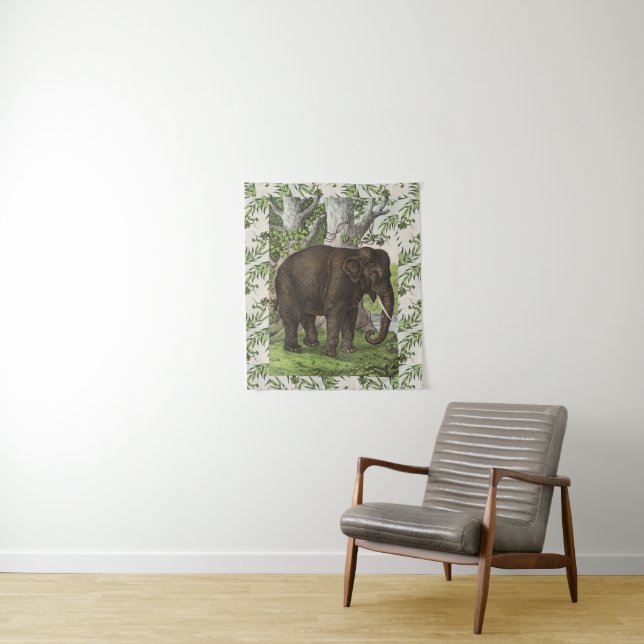 Tenture Eléphant de la jungle vintage (En situation)