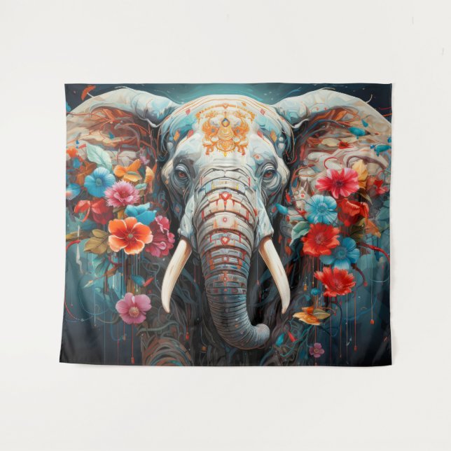 Tenture Eléphant et fleurs (Devant (Horizontal))