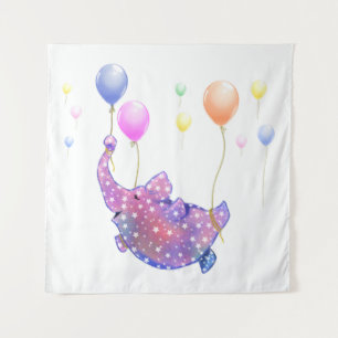 Tenture Éléphant étoilé mignon volant avec des ballons col
