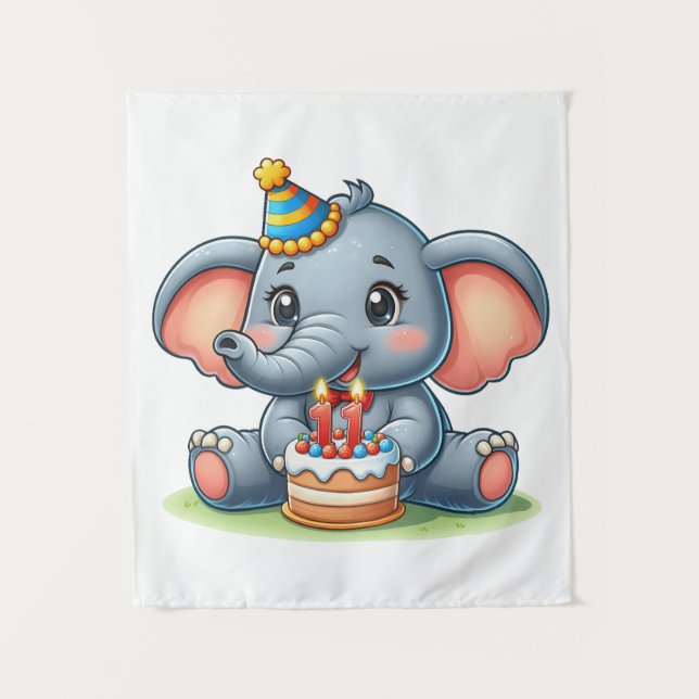 Tenture Éléphant Mignon 11ème Anniversaire (Devant)