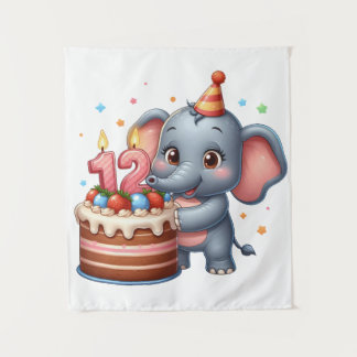 Tenture Éléphant Mignon 12ème Anniversaire