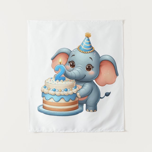 Tenture Éléphant Mignon 2ème Anniversaire (Devant)