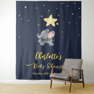 Tenture Éléphant Mignon & Ballon Sous la Nuit Étincelante