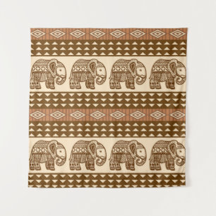 Tenture Eléphants ethniques Motif Vintage géométrique