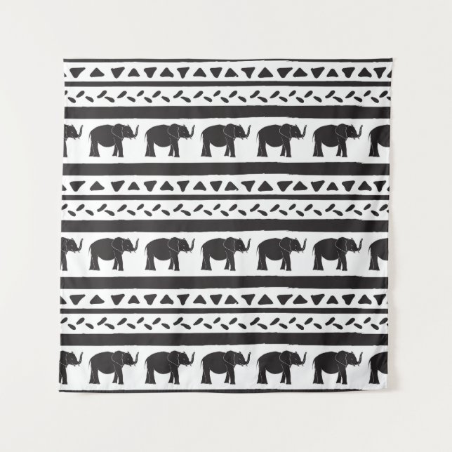 Tenture Eléphants, lignes, triangles, sans couture décorat (Devant)