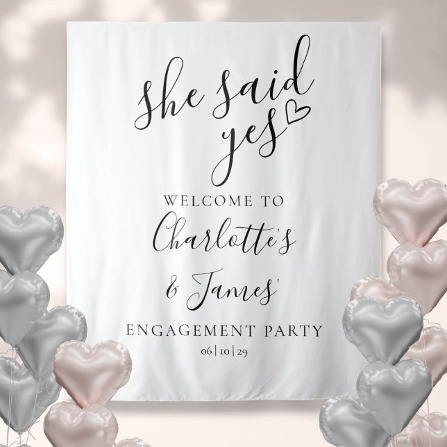 Tenture Elle a dit oui Accessoire de photo pour fête de fi (She Said Yes Engagement Party Photo Prop Tapestry)