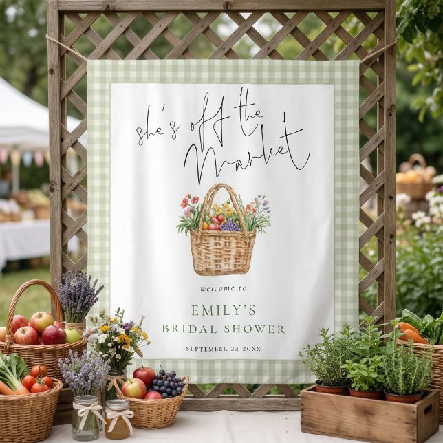 Tenture Elle est hors du marché Sage Gingham Bienvenue (Créateur téléchargé)