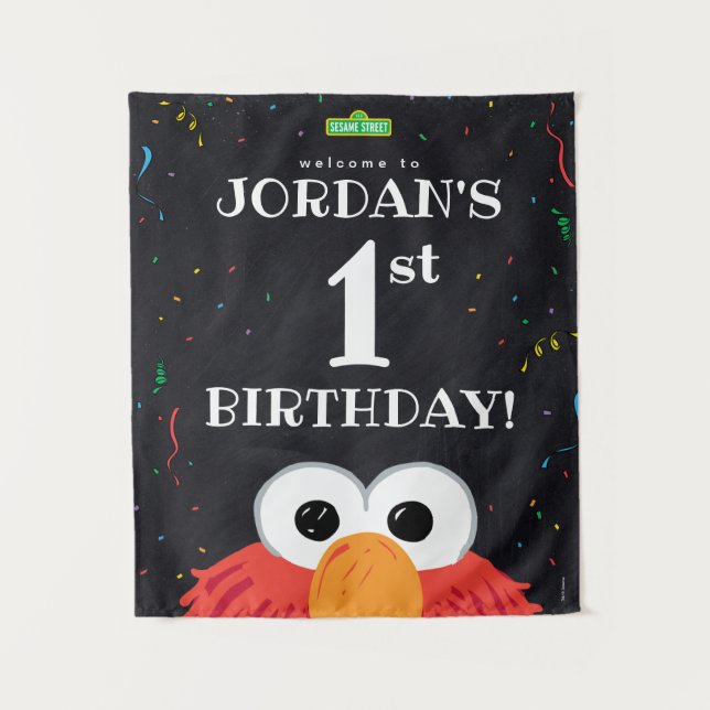 Tenture Elmo | Bienvenue pour le 1er anniversaire  (Devant)