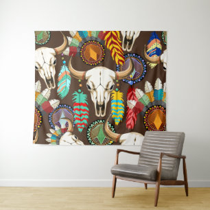Tenture Emblème amérindien de crâne de bison