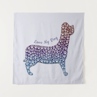 Tenture Embossed Indigo Gradient Paw Print Dog Outline