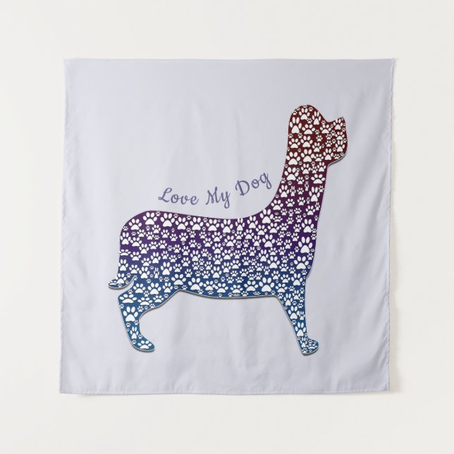 Tenture Embossed Indigo Gradient Paw Print Dog Outline (Devant)