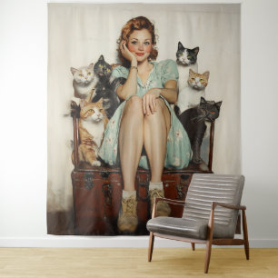 Tenture Embracer les Vibes de Lady Cat Retro Crazy