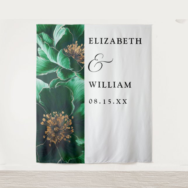 Tenture Emerald Green Elegant Floral Mariage fond (Devant)