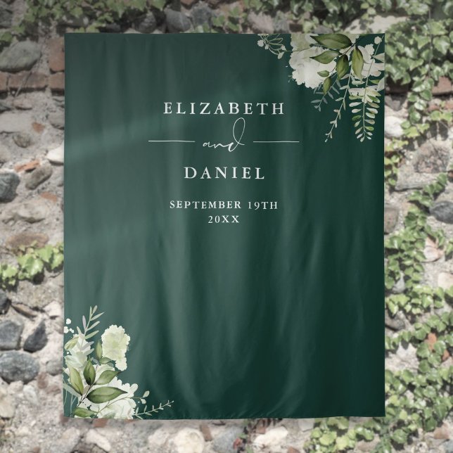 Tenture Emmerald Floral Mariage Photo Booth fond (Emerald Floral Wedding Photo Booth Backdrop)