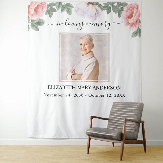Tenture En mémoire d'amour Photo Pink Floral Memorial (En situation)