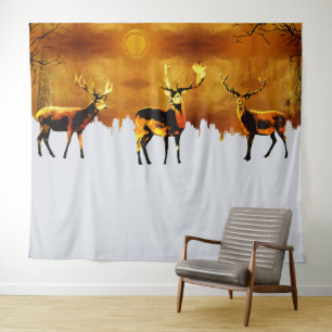 Tenture Enchanter Forest Trio : Oriental Deer Art
