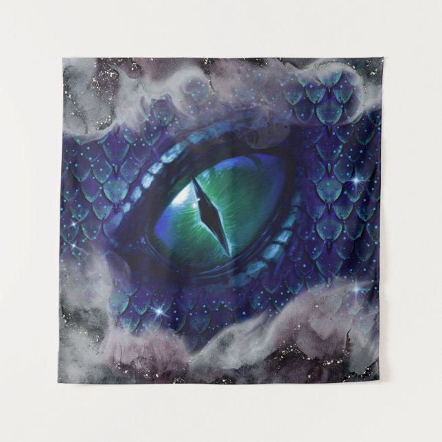 Tenture Encre Glam gothique bleu dragon médiéval (Devant)