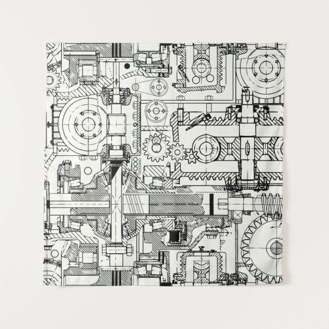 Tenture Engins de ver : Machines Techniques Simples. (Devant)