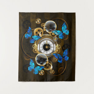 Tenture Engrenages à vapeur et papillons bleus