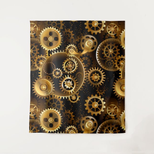 Tenture Engrenages en laiton Steampunk sans soudure (Devant)