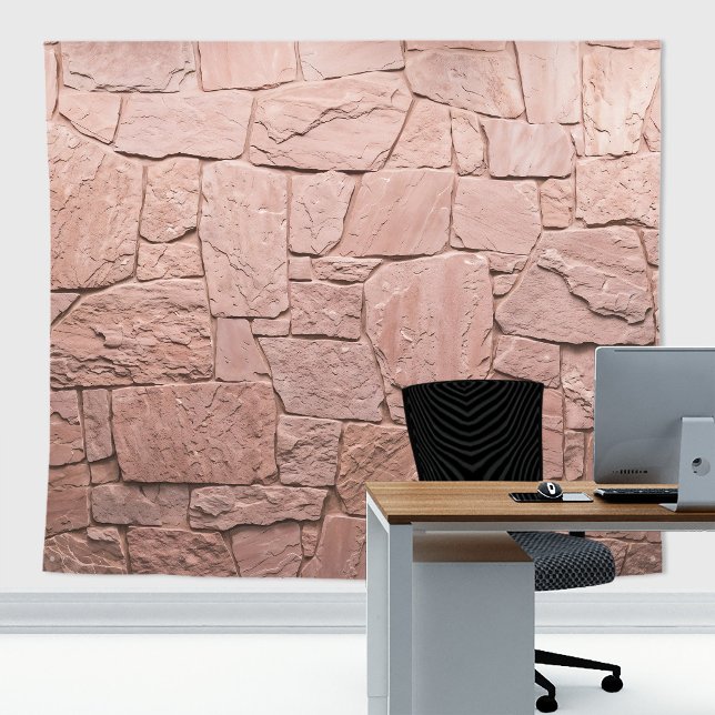 Tenture Enseigne murale en ardoise de pierre rustique sur  (Pink slates stone wall tapestry decor with stone  texture for zoom meetings backdrop or home decor)