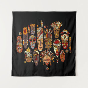 Tenture Ensemble ethnique de masque tribal, croquis
