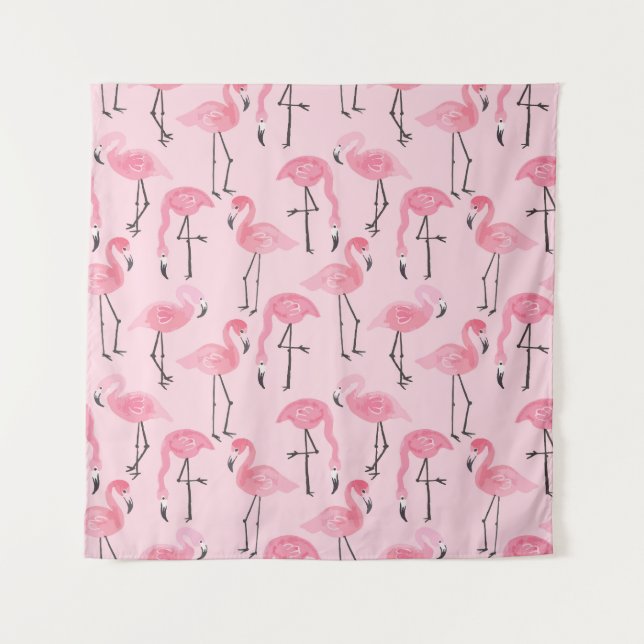 Tenture Ensemble Flamant rose rose, Motif d'été tropical. (Devant)