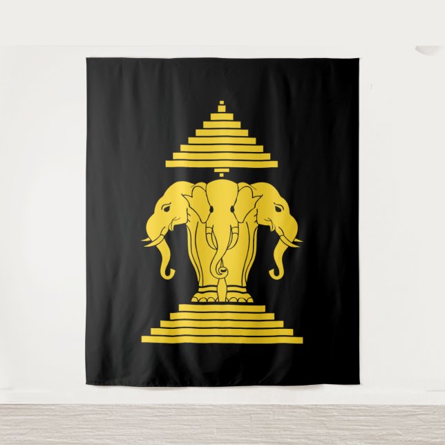 Tenture Erawan éléphant jaune à 3 têtes Drapeau lao / Laos (Devant)