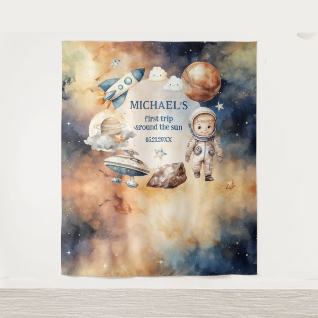 Tenture Espace Anniversaire Premier Voyage Autour Du Solei (Devant)