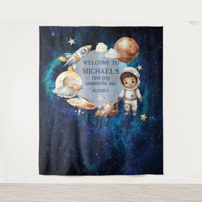 Tenture Espace Anniversaire Premier Voyage Autour Du Solei (Devant)